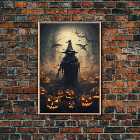 Halloween Art Print, Dark Fantasy Art, Dark Wall Art, Spooky Decor, Goth Decor, Canvas Print, Wall Art, Vertical Print, Creepy Wall Art - 8x12 Inches / Light Oak Frame