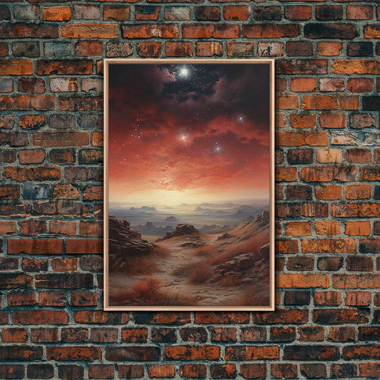 Sci Fi Wall Art, Fantasy Artwork, Space Wall Art, Tiny House Decor, Canvas Print, Wall Art, Vertical Art, Moving Gift, Game Room Decor - 8x12 Inches / Light Oak Frame