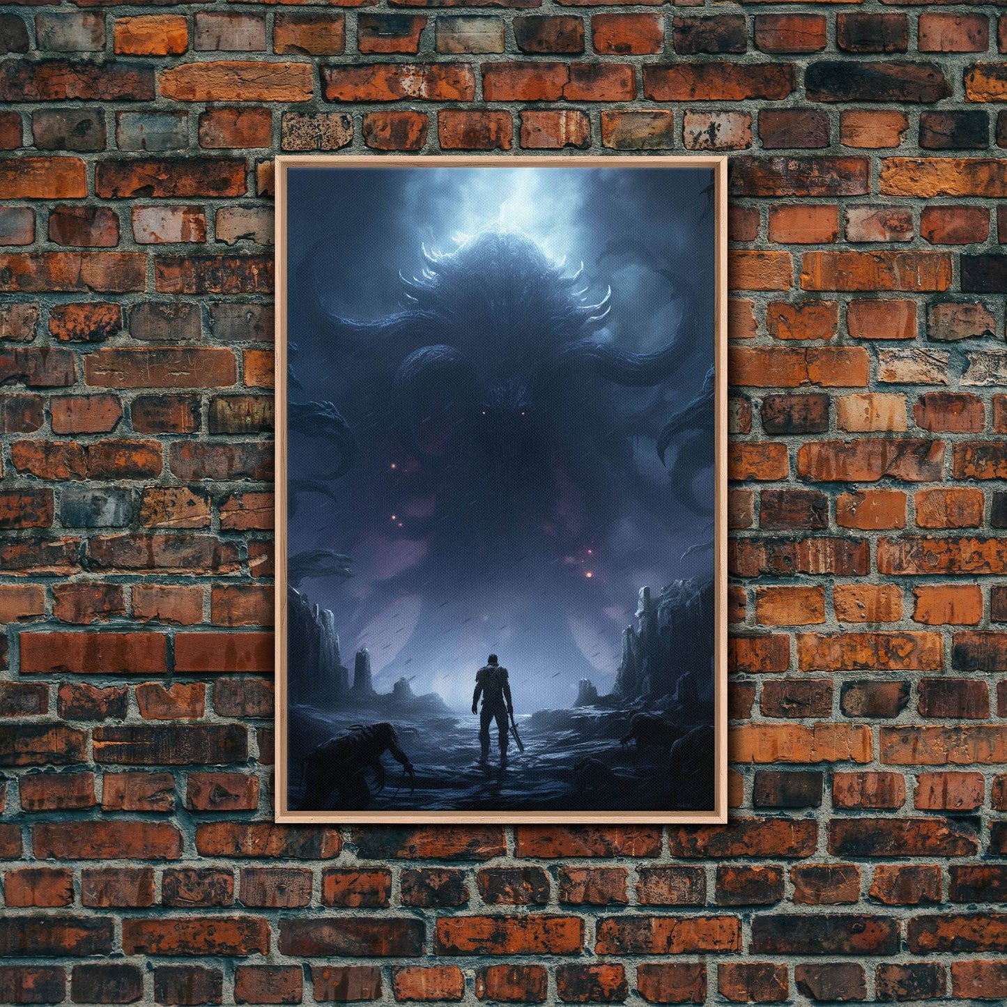 Apocalypse, Dark Art Print, dark fantasy art, Canvas Print, Wall Hanging, Portrait Art, Spooky Decor, Horror Home Decor, Unique Gift - 8x12 Inches / Light Oak Frame