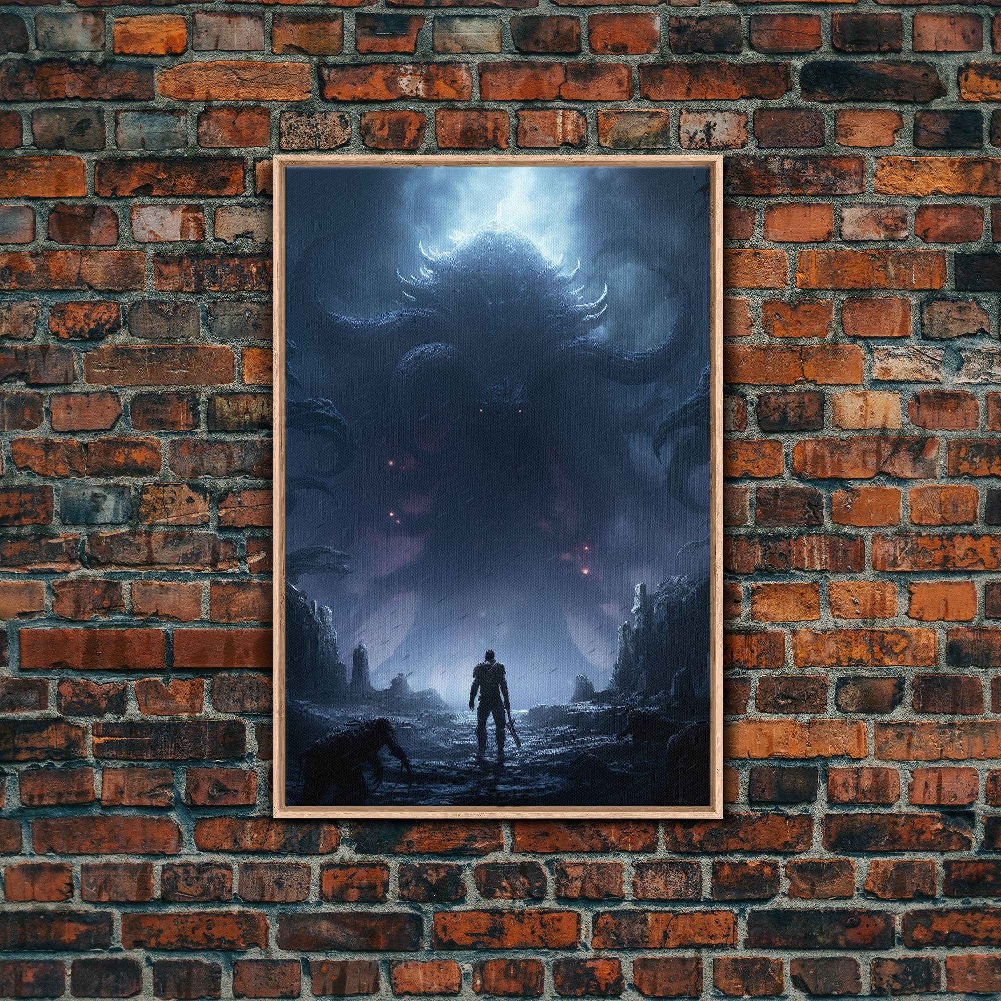 Apocalypse, Dark Art Print, dark fantasy art, Canvas Print, Wall Hanging, Portrait Art, Spooky Decor, Horror Home Decor, Unique Gift - 8x12 Inches / Light Oak Frame