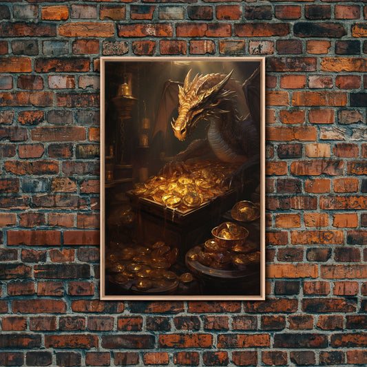 Dragon Art, Fantasy Art, Treasure Chest, Canvas Print, Wall Hanging, Portrait Art, Video Game Art, Nerdy Home Decor, Gift For Friend