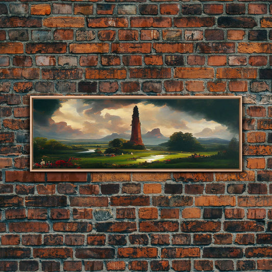 The Dark Tower, Ready To Hang Canvas Print, Panoramic Art, High Fantasy Concept Art - 10x30 Inches / Light Oak Frame