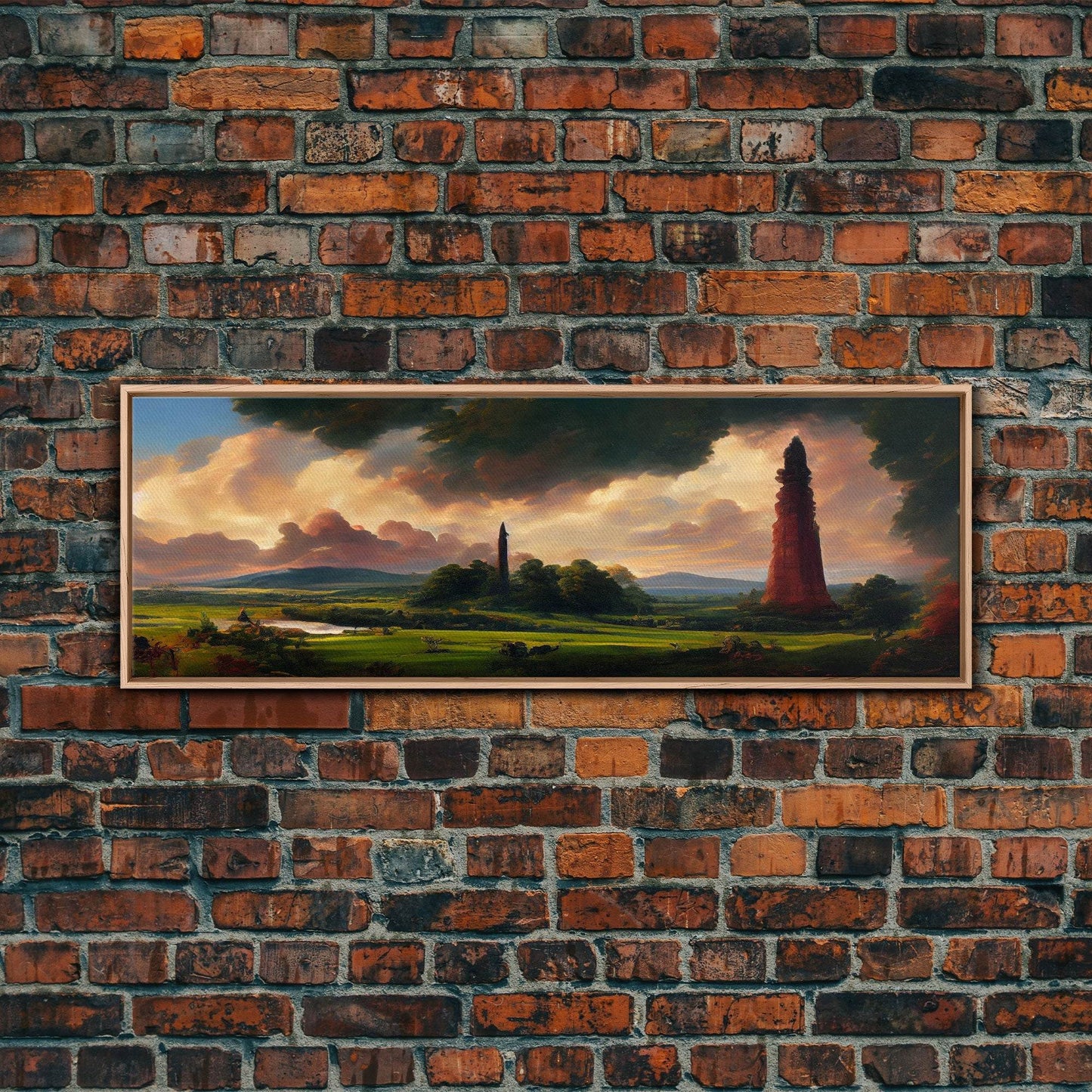 The Dark Tower, Ready To Hang Canvas Print, Panoramic Art, High Fantasy Concept Art - 10x30 Inches / Light Oak Frame