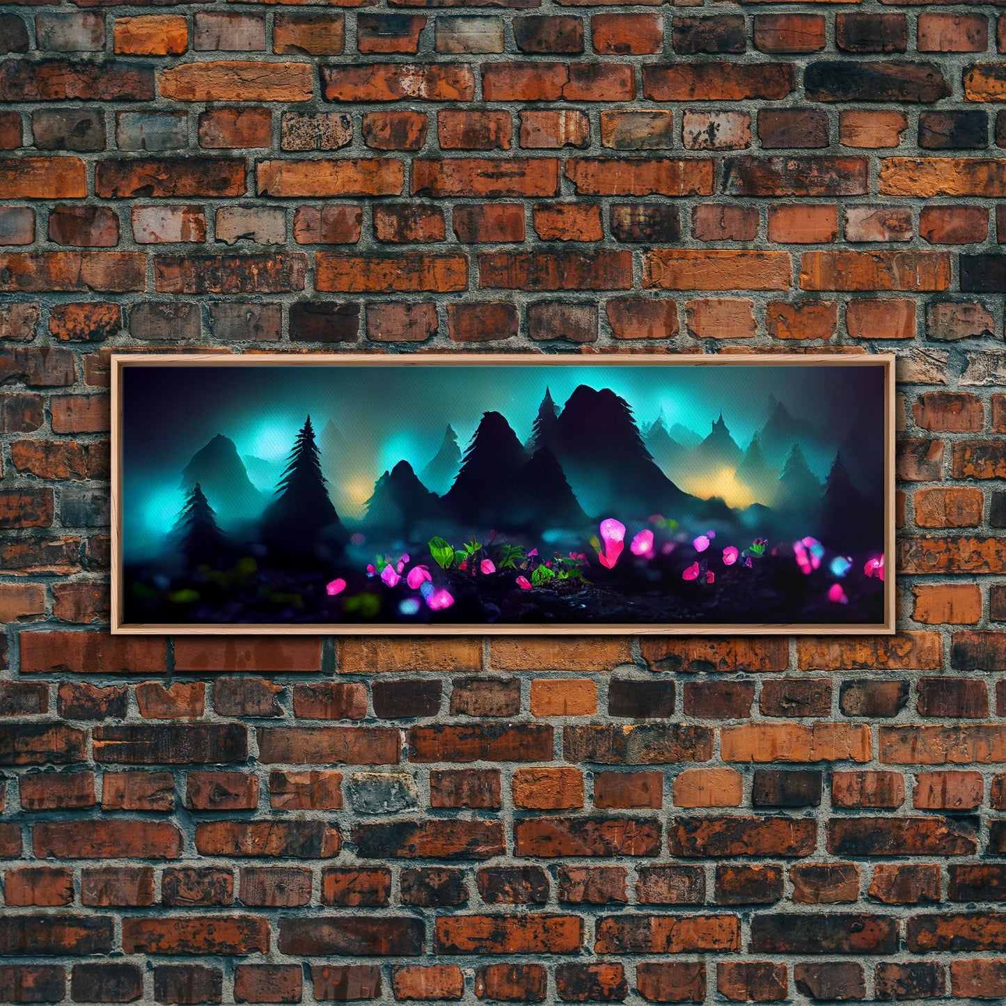 Luminescent trail in the forest, fantasy art, RPG concept art, canvas print, tiny worlds, glowing mushrooms out of focus, miniature worlds