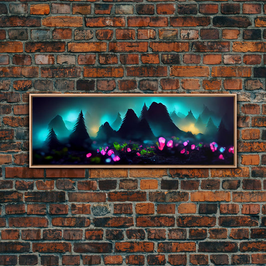 Luminescent trail in the forest, fantasy art, RPG concept art, canvas print, tiny worlds, glowing mushrooms out of focus, miniature worlds