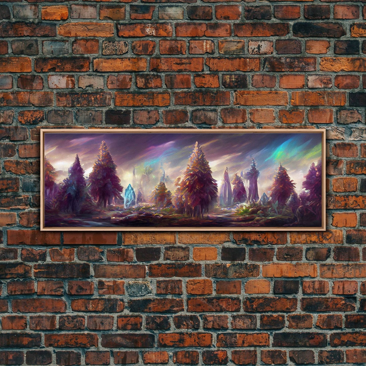 RPG Art, High Fantasy Forest Wall Art, Ready To Hang Canvas Print, Panoramic Art, Fantasy RPG Concept Art - 10x30 Inches / Light Oak Frame