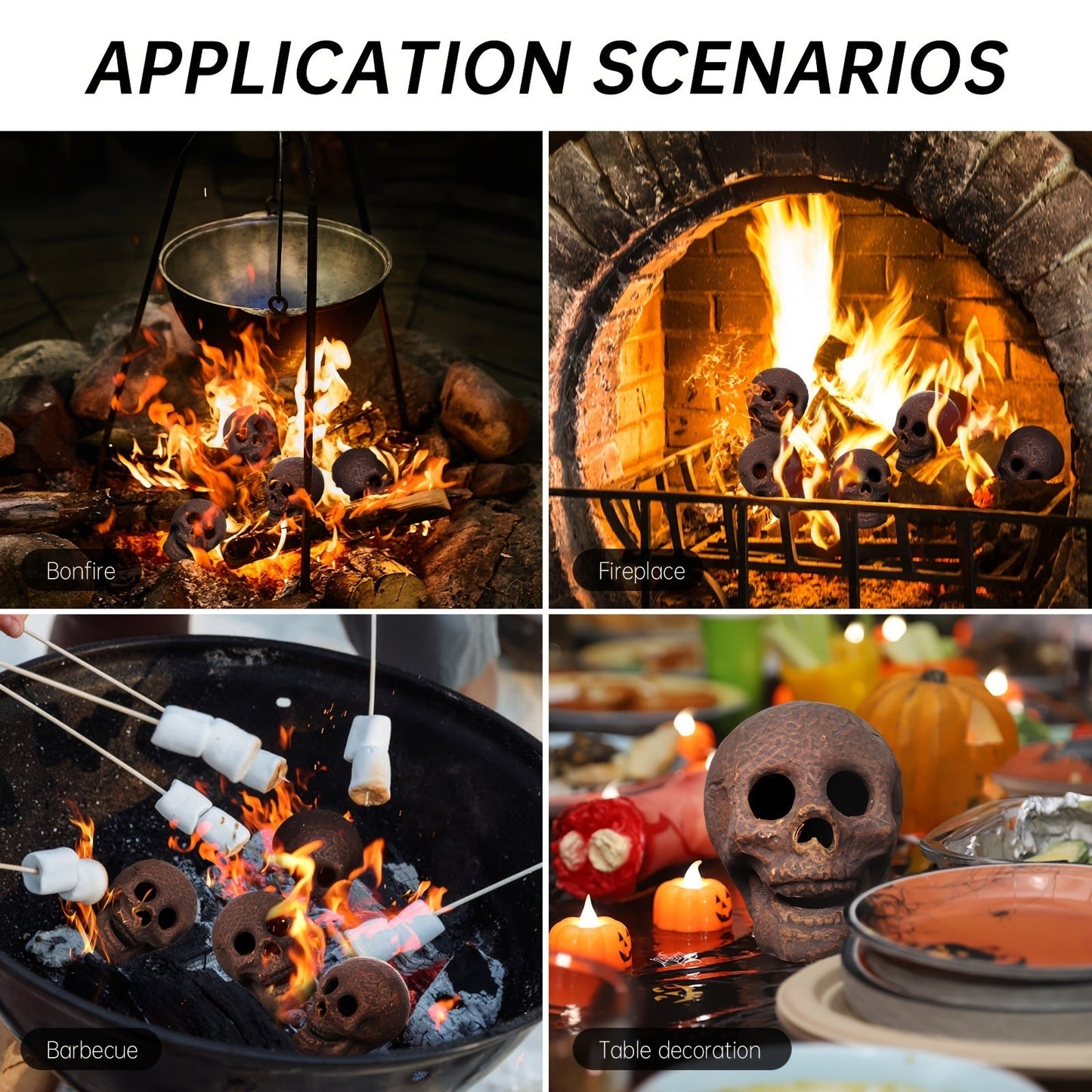 1/4/8/12pcs, Halloween Fire Pit Skull Ceramic Props, Reusable Fireproof Skull Fire Pit, Halloween Decor For Party, BBQ, Fire Pit ,Fireplace, Gas, Halloween Horror