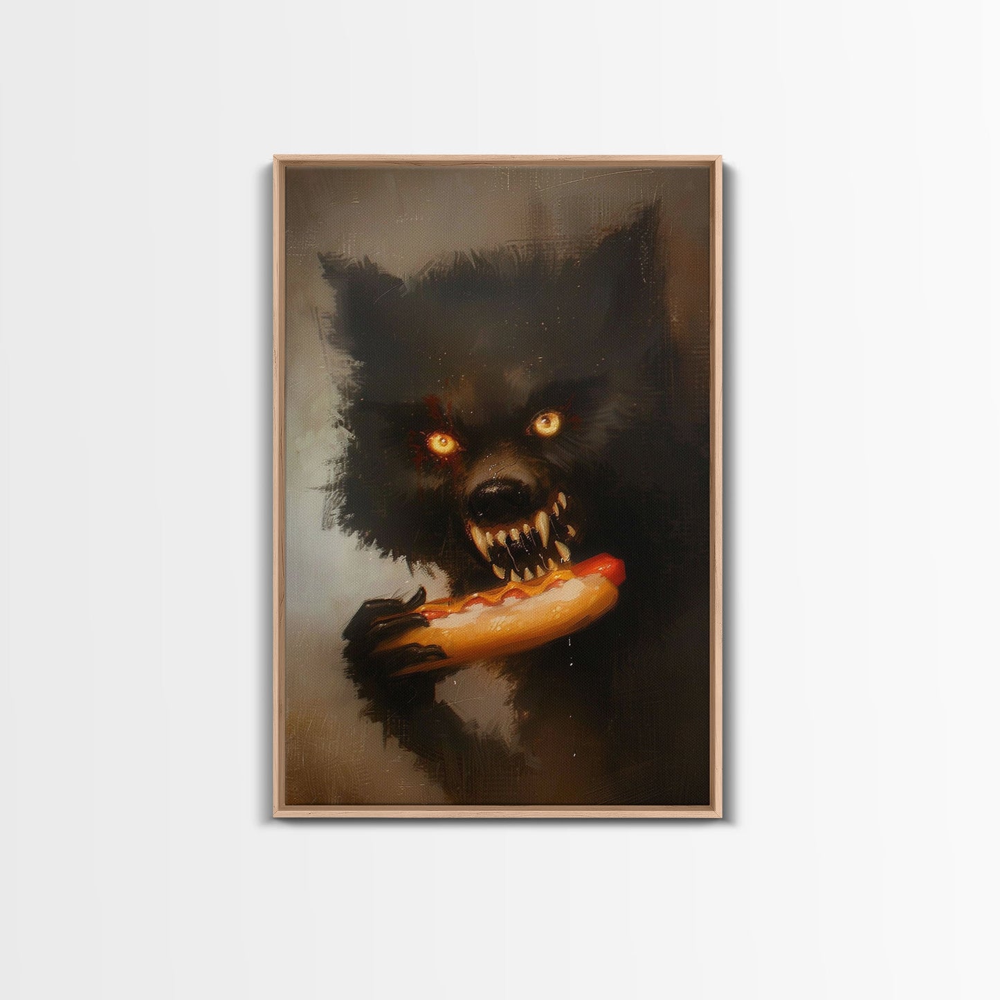 Halloween Werewolf Snarling, Framed Canvas Print, Wall Art, Home Decor, Spooky Art Monster Decor, Halloween Decor, Fantasy Art, Holiday Gift