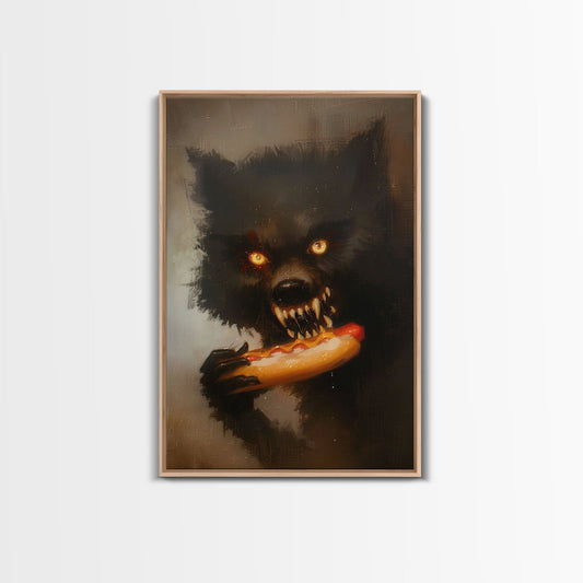 Halloween Werewolf Snarling, Framed Canvas Print, Wall Art, Home Decor, Spooky Art Monster Decor, Halloween Decor, Fantasy Art, Holiday Gift