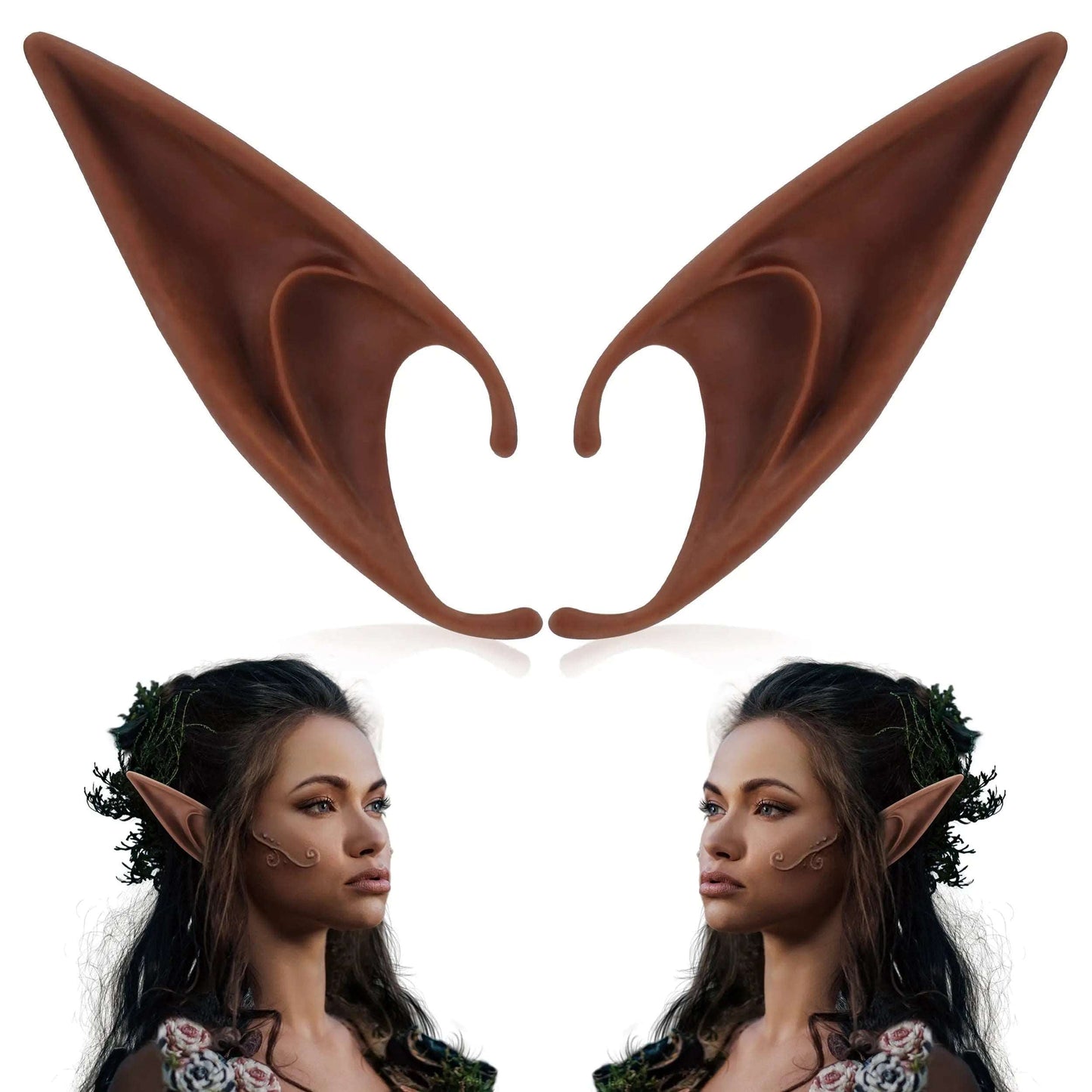 1 Pair Long Brown Elf Ears Cosplay Fairy Ears Vampire Dress Up Accessory for Halloween Renaissance Fantasy LARP Masquerade Party