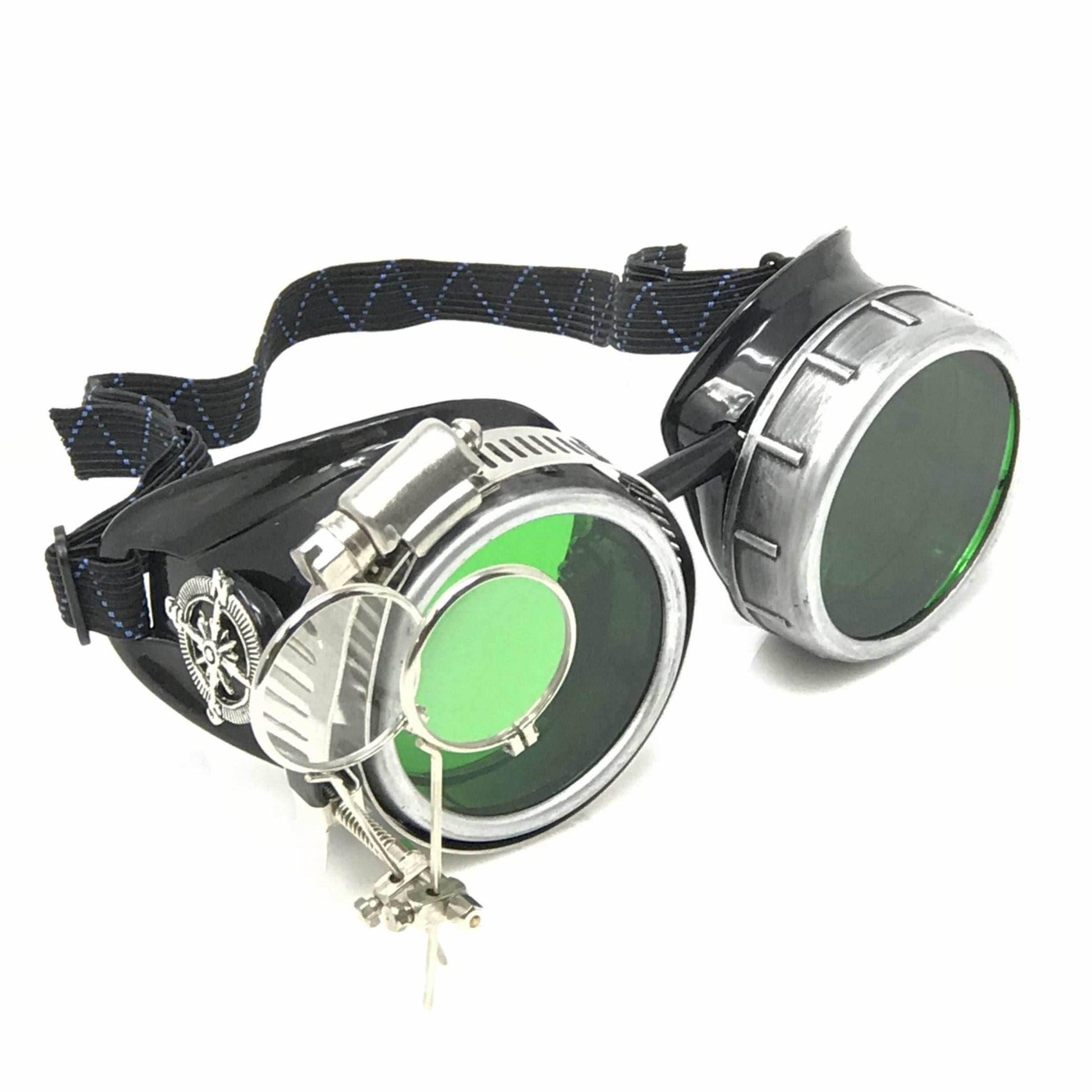 Diesel goth punk Biker Goggles with magnifying eye loupes green lenses - 