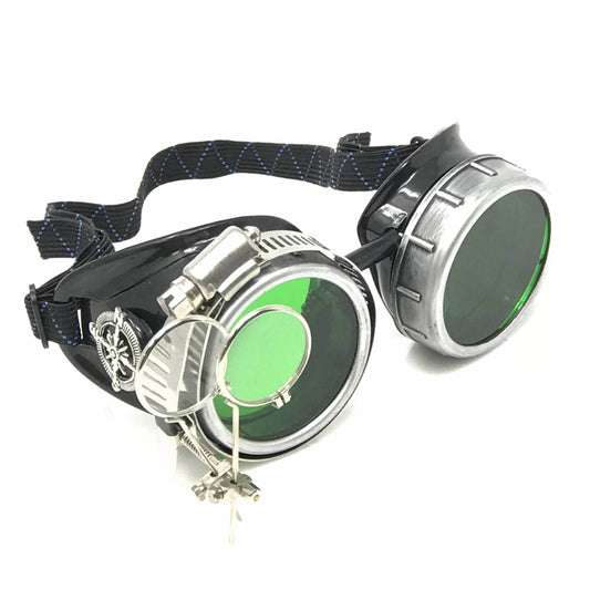 Diesel goth punk Biker Goggles with magnifying eye loupes green lenses - 