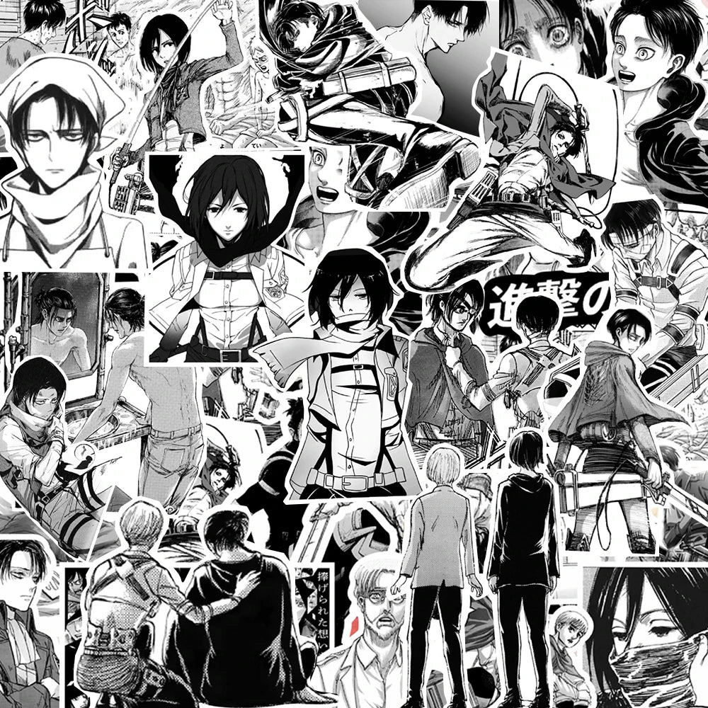 10/30/70pcs Black White Anime Attack on Titan Stickers for Kids DIY Laptop Skin Phone Cool Cartoon Graffiti Sticker Wholesale