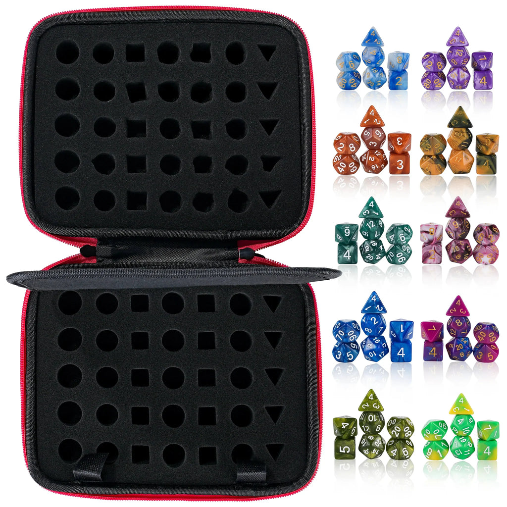 Dice Collection - DND Dice Set Storage Box + Zippered Dice Case + Logo Badge