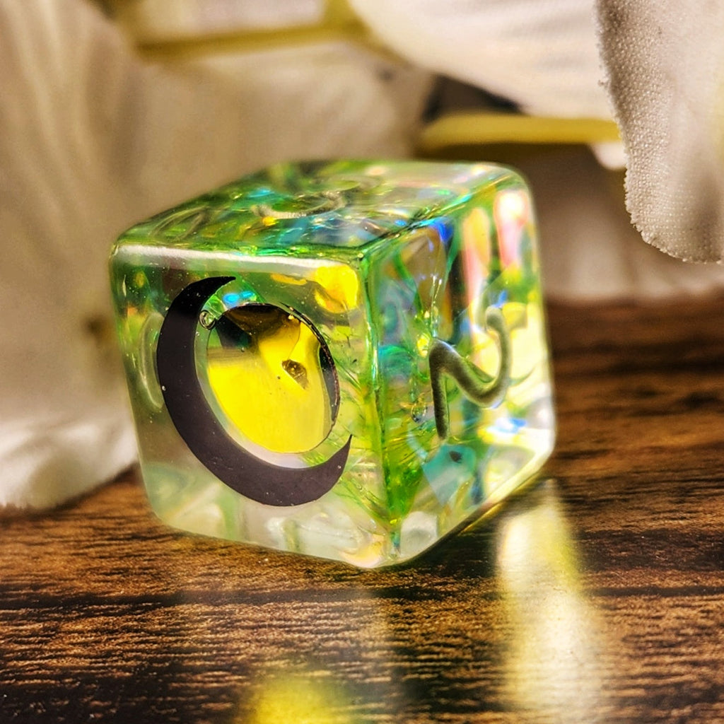 Orym Critical Role OC Inspired Green Colorshifting Handmade Resin Individual D6 Gaming Dice TTRPG