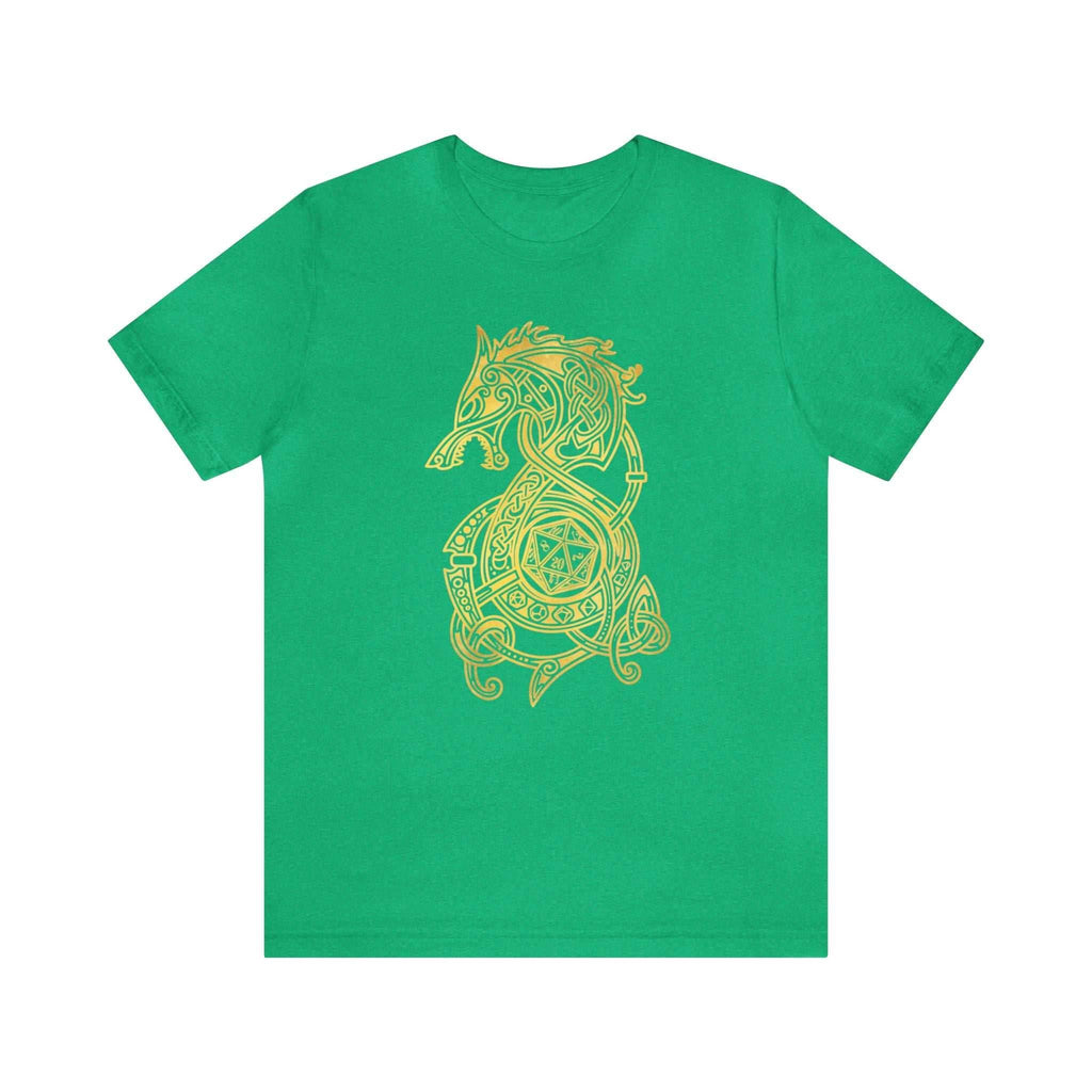 Golden Celtic Dice Dragon Shirt - Heather Kelly / S