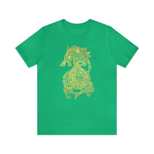 Golden Celtic Dice Dragon Shirt - Heather Kelly / S
