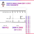 100pcs 3mm x 2mm (Approximately 1/8" x 1/16") Disc Magnets