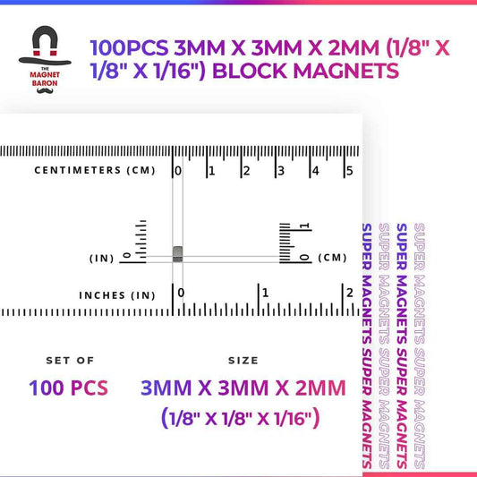 100pcs 3mm x 3mm x 2mm (Approximately 1/8x1/8x1/16") Block Magnets