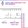 100pcs 4mm x 3mm (Approximately 5/32" x 1/8") Disc Magnets