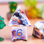 Spooky 4-Color 7-Dice Dnd Dice | White Orange Purple w/Purple Numbers Set - 
