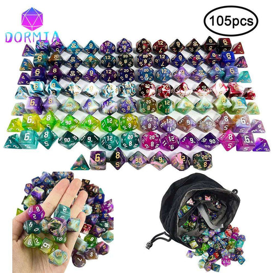 105pcs Dice Set with Bag for RPG Party/Family Table Board Role Playing Game Dados D4 D6 D8 D10 D% D12 D20