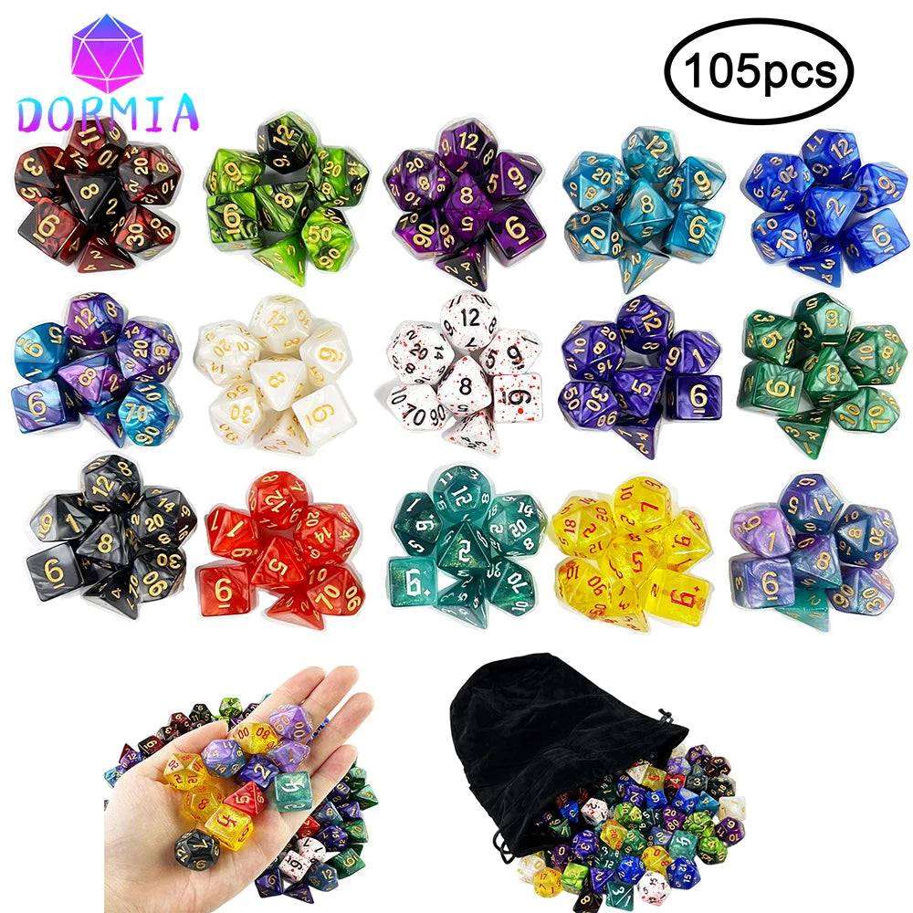 105pcs Dice Set with Bag for RPG Party/Family Table Board Role Playing Game Dados D4 D6 D8 D10 D% D12 D20