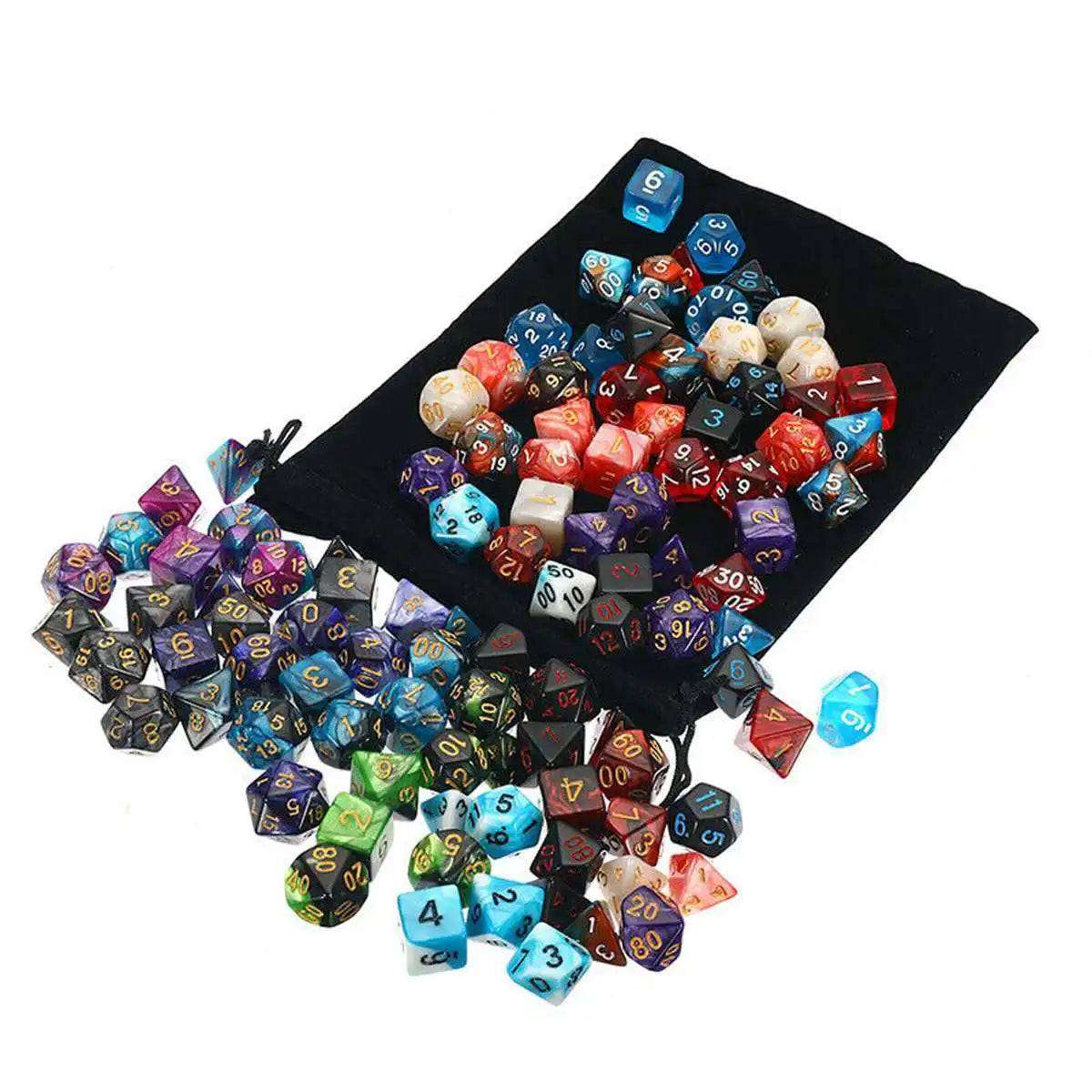 105Pcs Polyhedral Dice Set  RPG Role Playing Dragon Table Game Mixed Color Set +Storage Bag