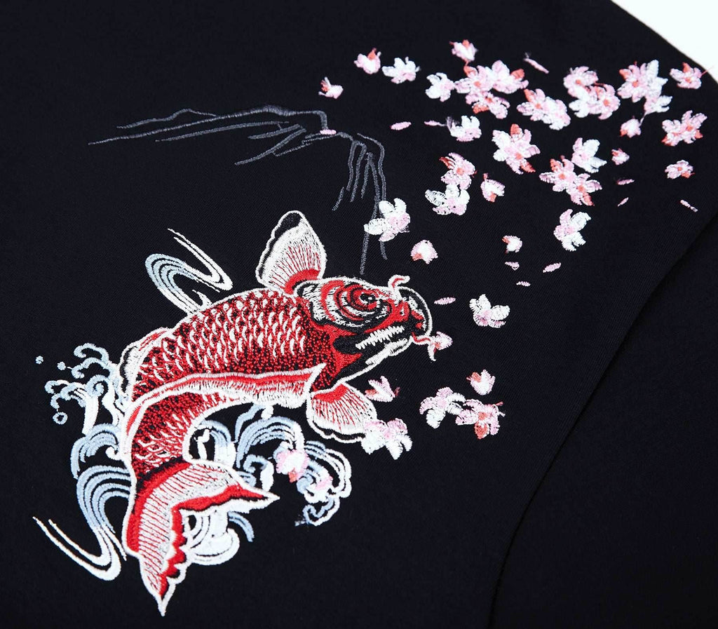 KH9197 Red Koi Embroidery Hoodie - Black / S
