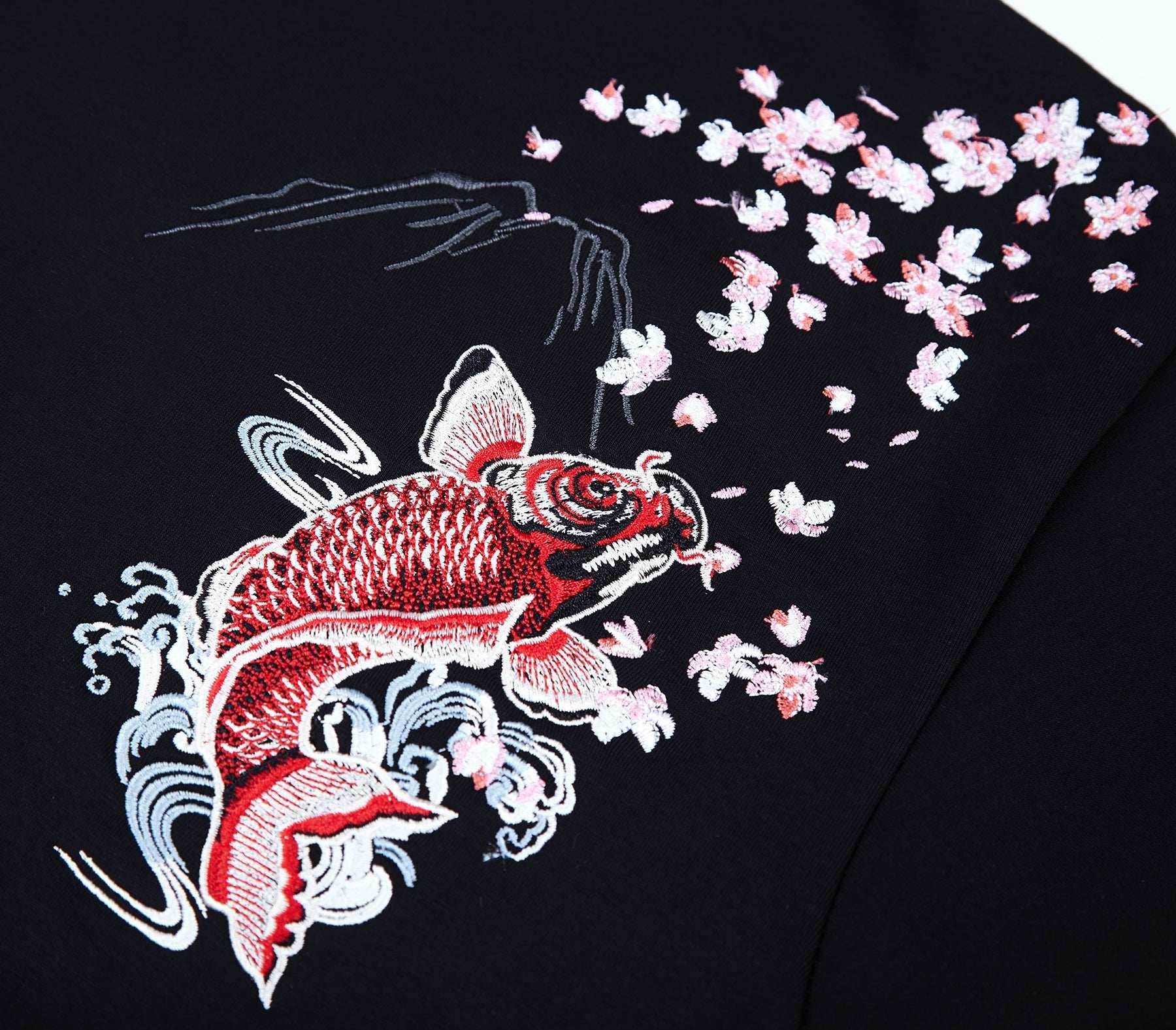 KH9197 Red Koi Embroidery Hoodie - Black / S