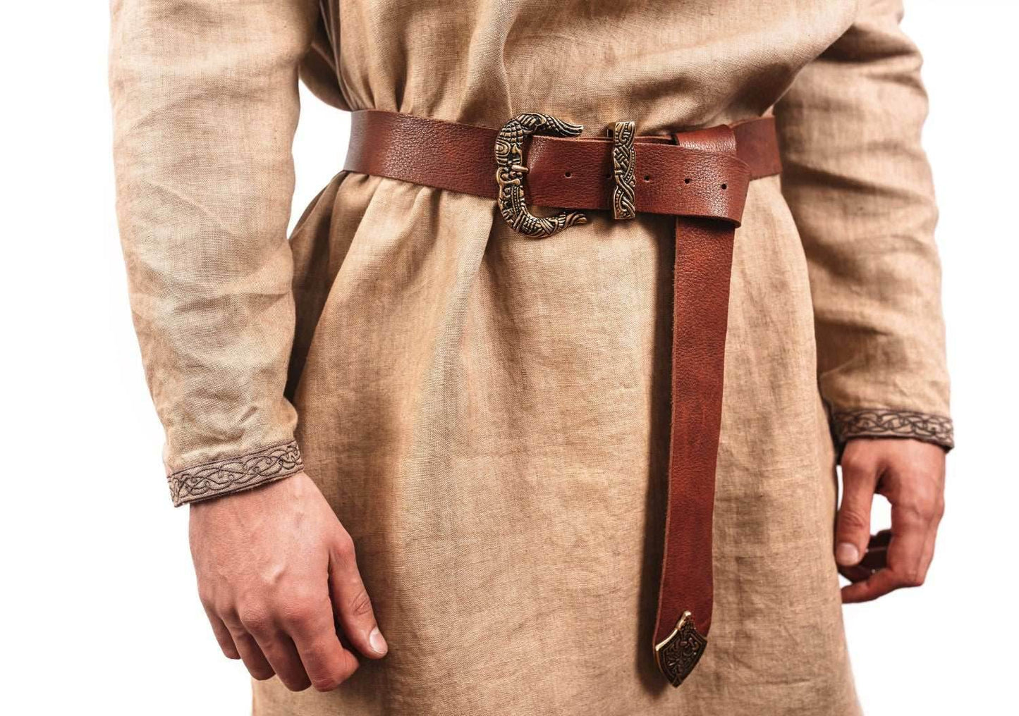 Brown Leather Belt with Brass Buckle & Tip - 