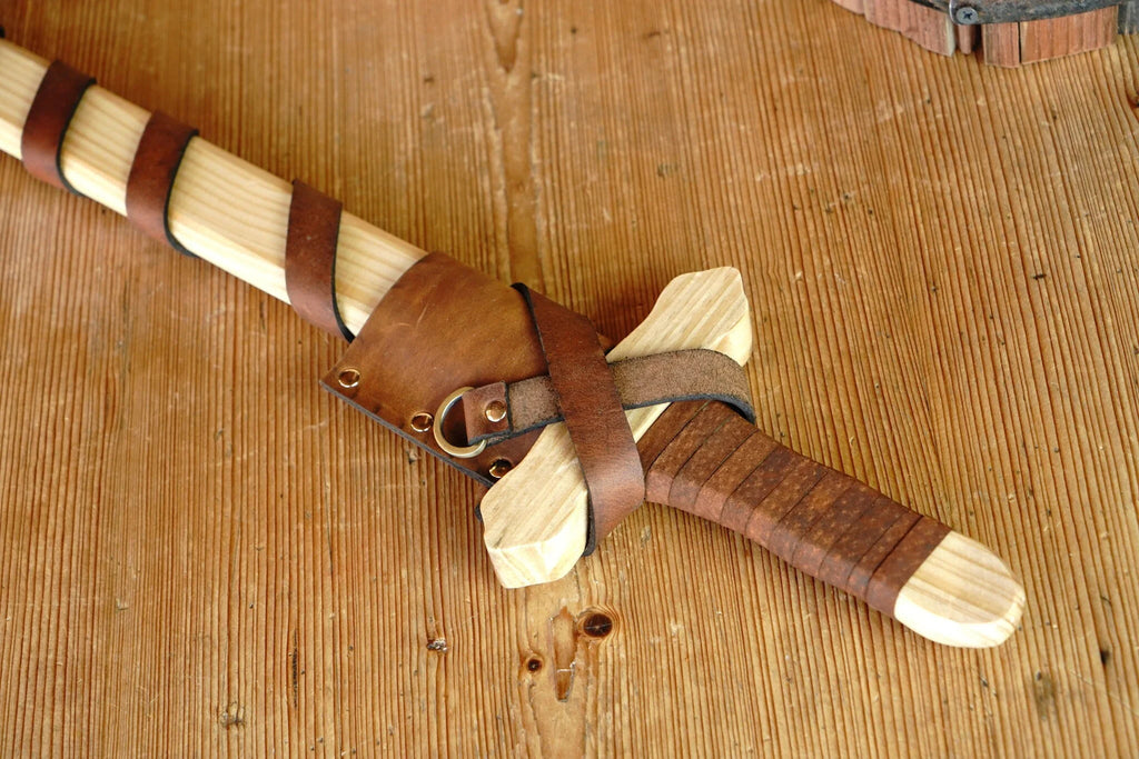 Sturdy Pinewood Sword With Handle Wrap and Belt/Sheath