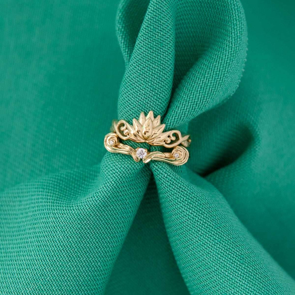 Disney X RockLove DISNEY ALADDIN Jasmine Lotus Stacker Rings - Yellow Gold Plated / Size 5
