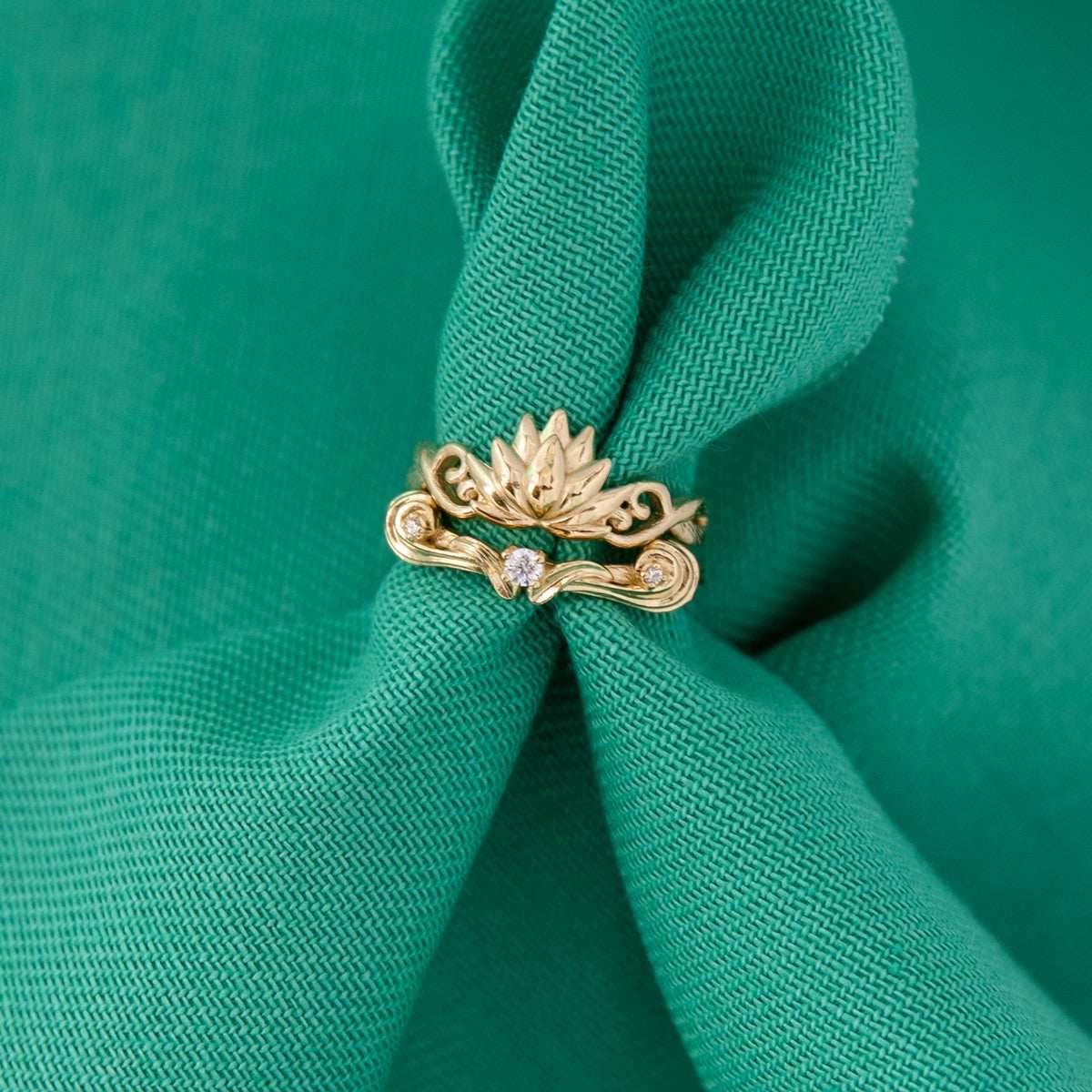 Disney X RockLove DISNEY ALADDIN Jasmine Lotus Stacker Rings - Yellow Gold Plated / Size 5