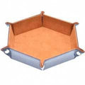 Brown/ Blue Velvet PU Leather Folding Hexagon Dice Tray - 
