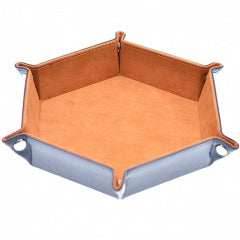Brown/ Blue Velvet PU Leather Folding Hexagon Dice Tray - 
