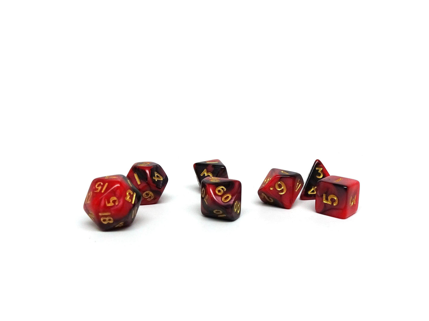 10mm Black and Red Swirl Mini Dice Set - 