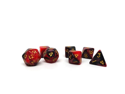 10mm Black and Red Swirl Mini Dice Set - 