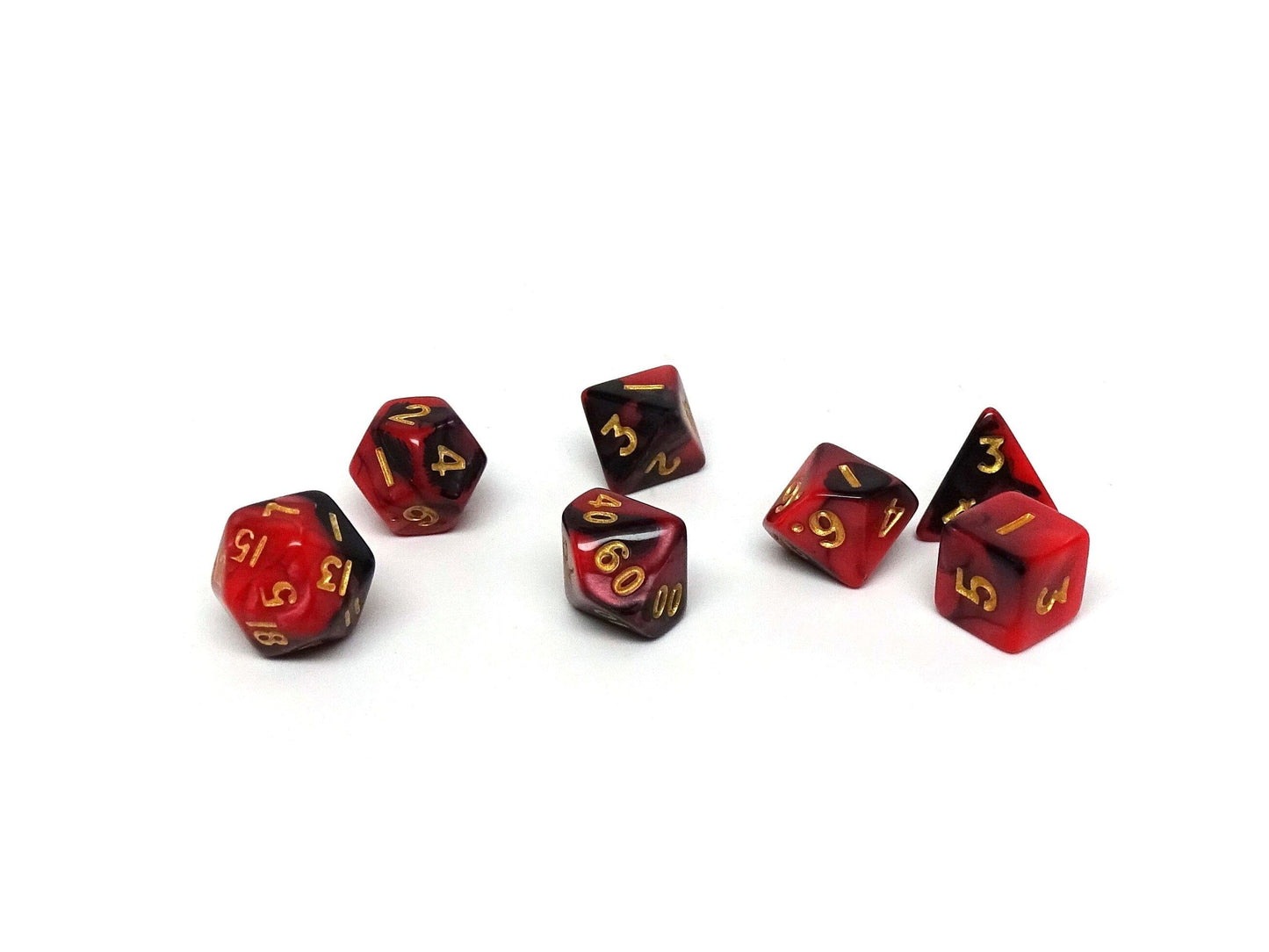 10mm Black and Red Swirl Mini Dice Set