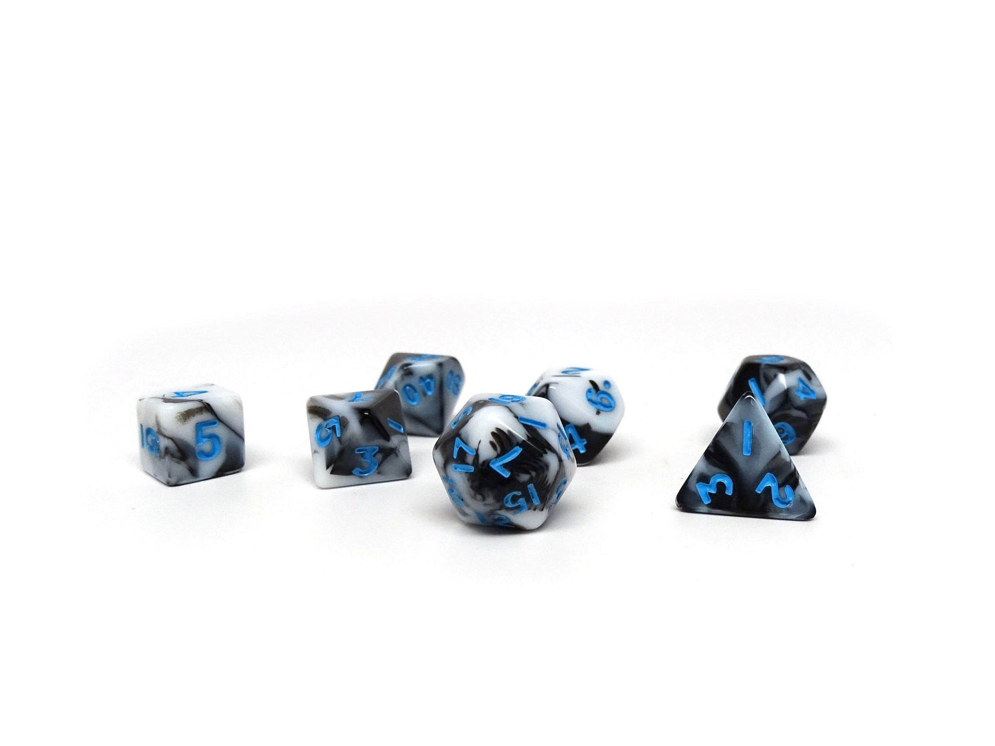 10mm Marbled with Blue Numbering Mini Dice Set - 