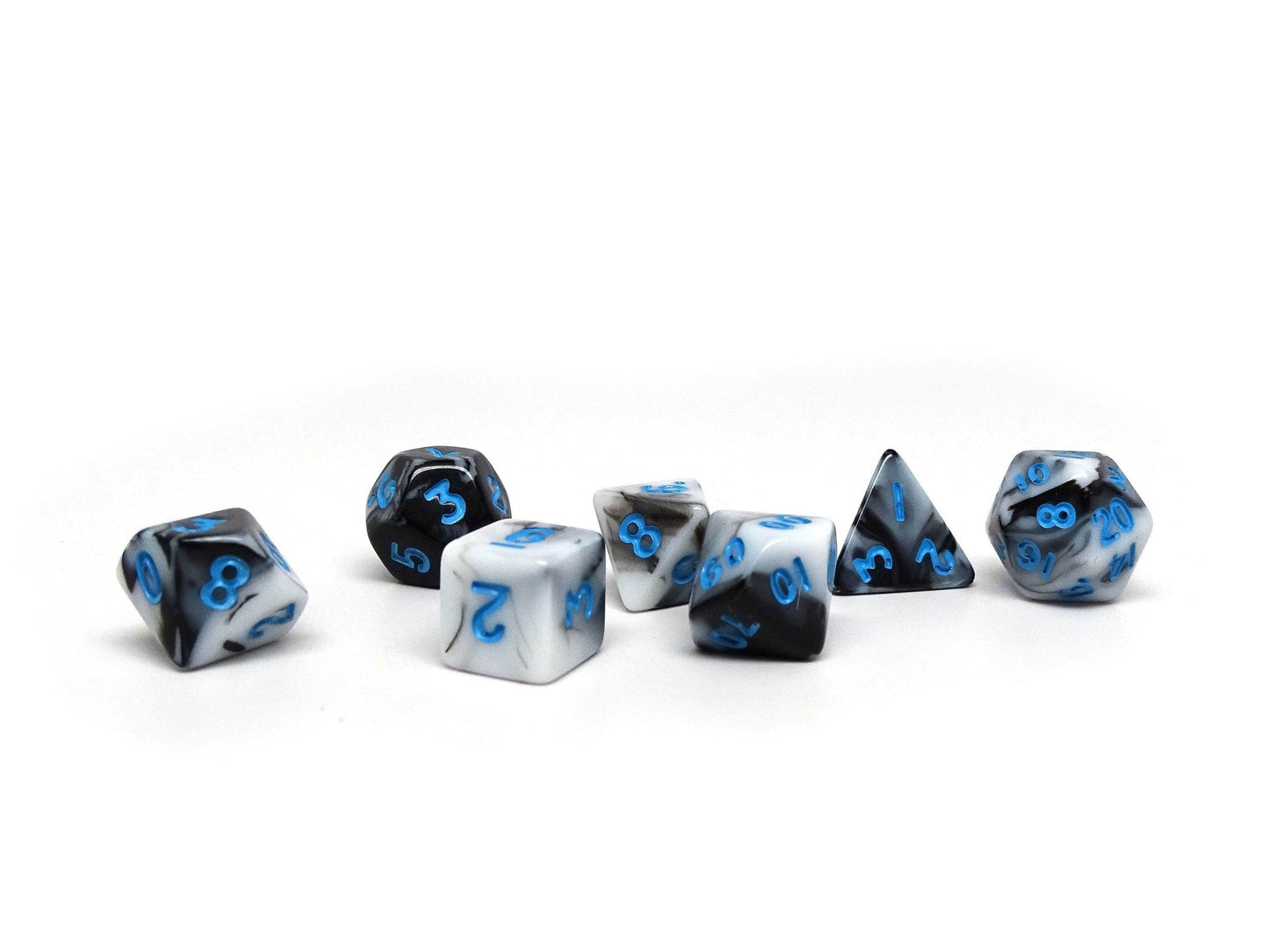 10mm Marbled with Blue Numbering Mini Dice Set - 