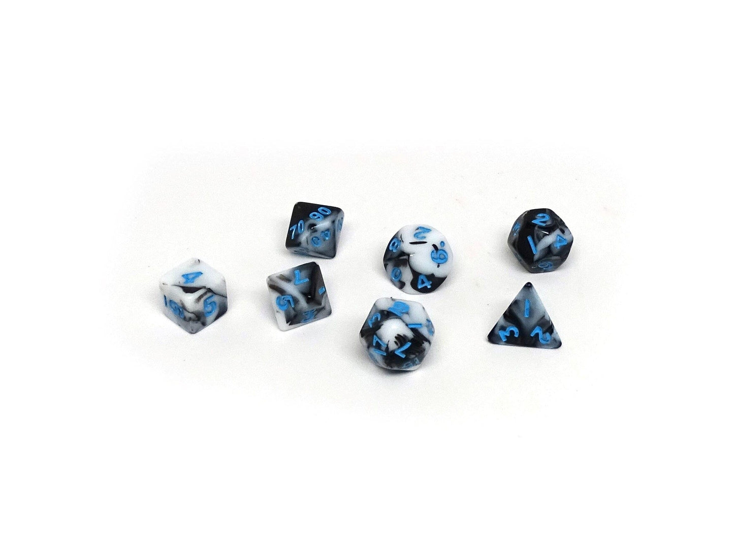 10mm Marbled with Blue Numbering Mini Dice Set