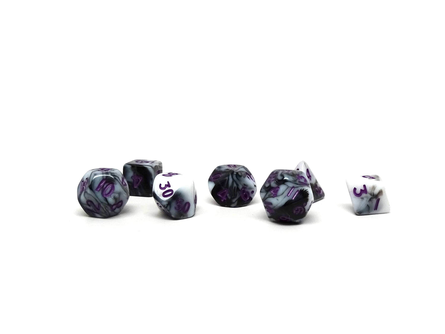 10mm Marbled with Purple Numbering Mini Dice Set - 