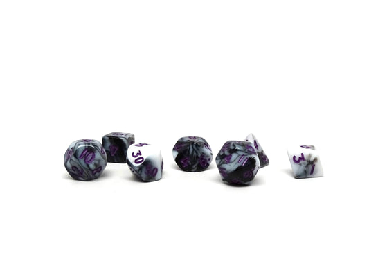 10mm Marbled with Purple Numbering Mini Dice Set - 