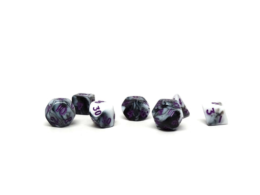 10mm Marbled with Purple Numbering Mini Dice Set