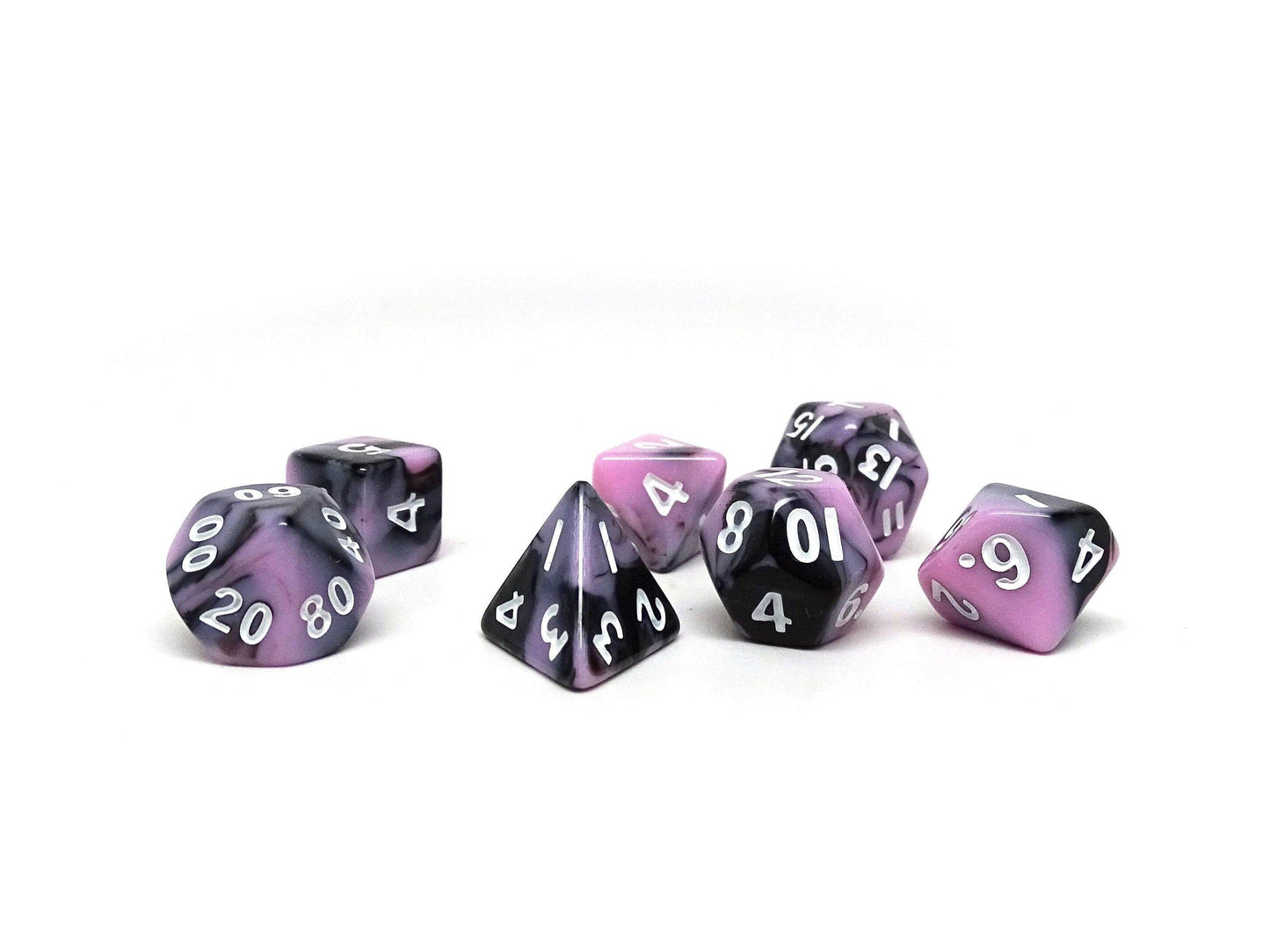 10mm Pink and Black Swirl Mini Dice Set - 