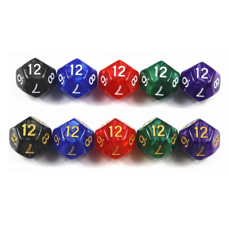 10Pcs Dice D12 Funny DND Game RPG Polyhedral Cube Multi Sides Marble Digital Dice Set Board Game Accessories