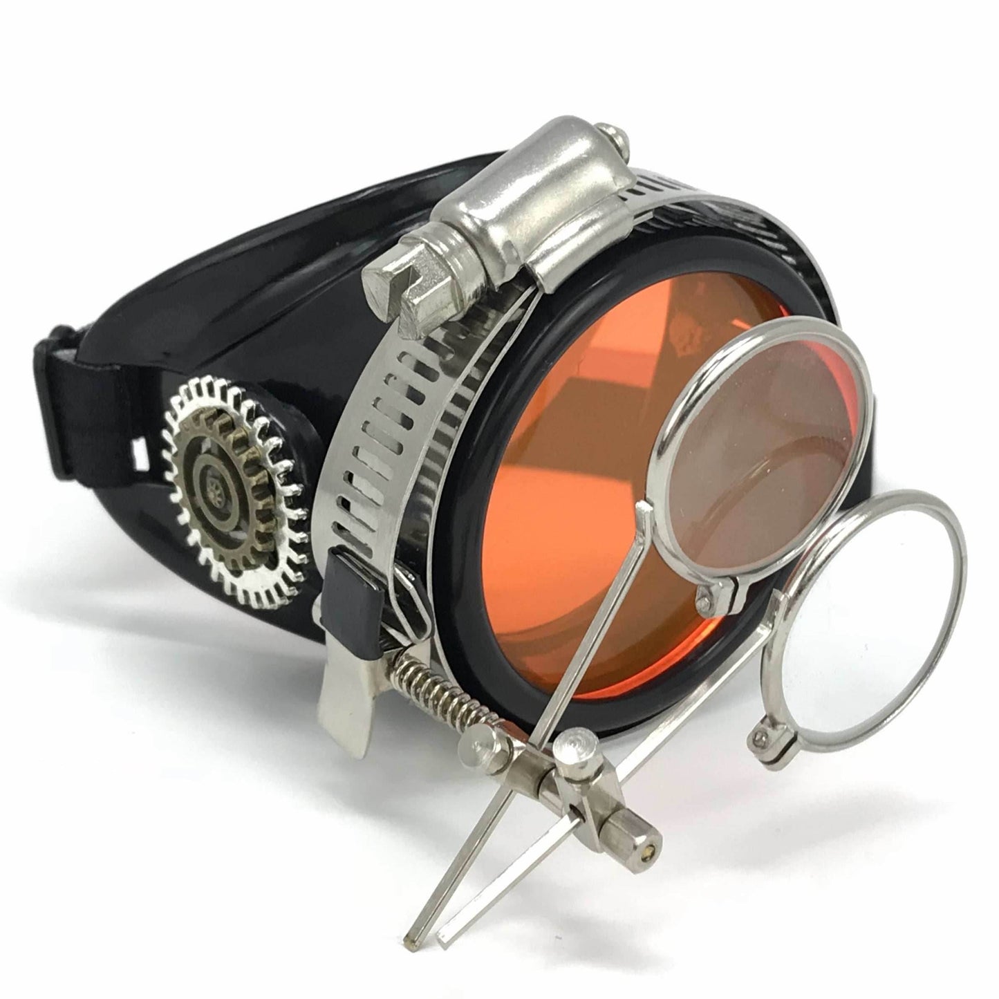 Pastel goth pirate eyepatch monocle Rave goggle with magnifying eye loupes - orange