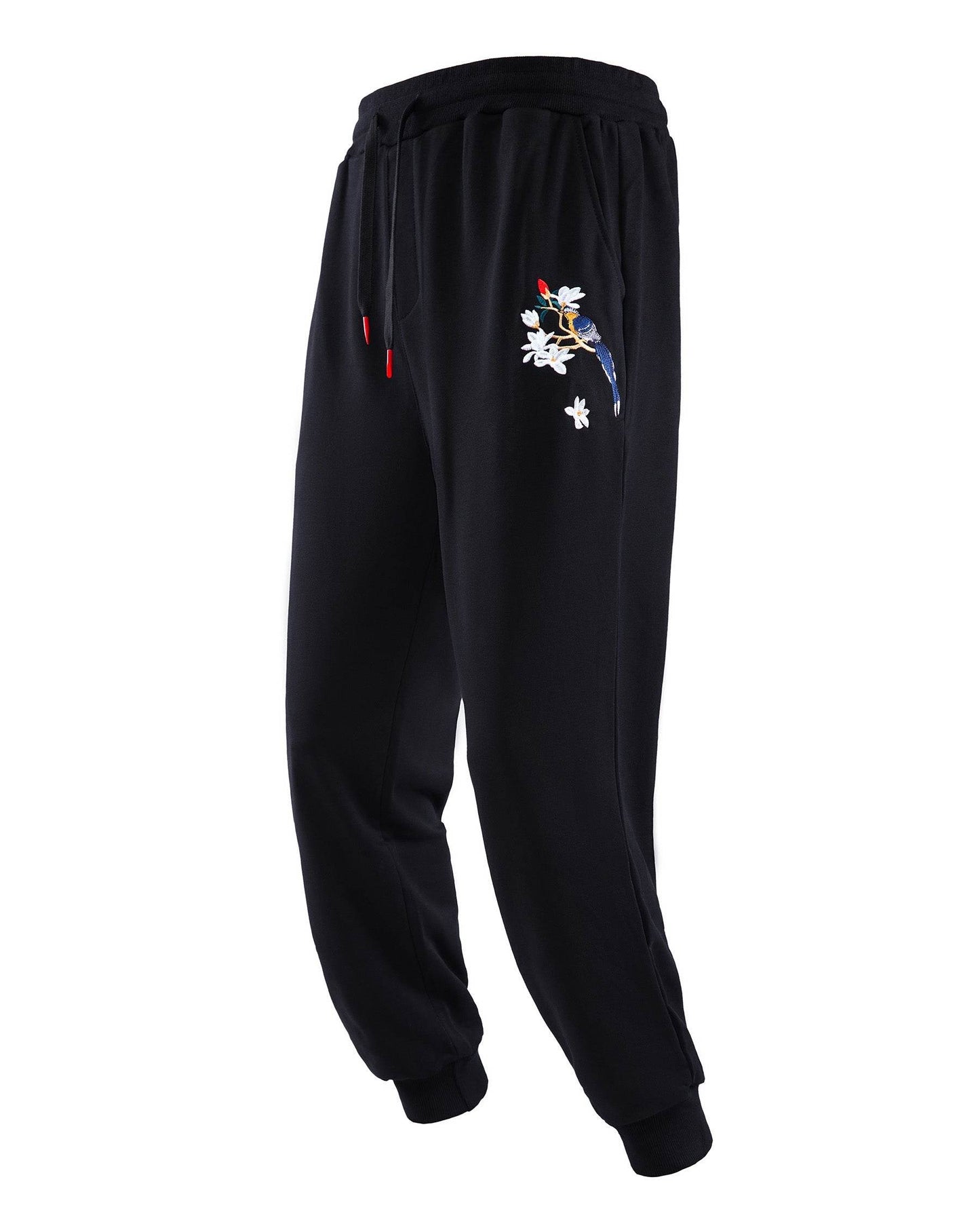 7046 Flowers Embroidery Joggers - Black / S