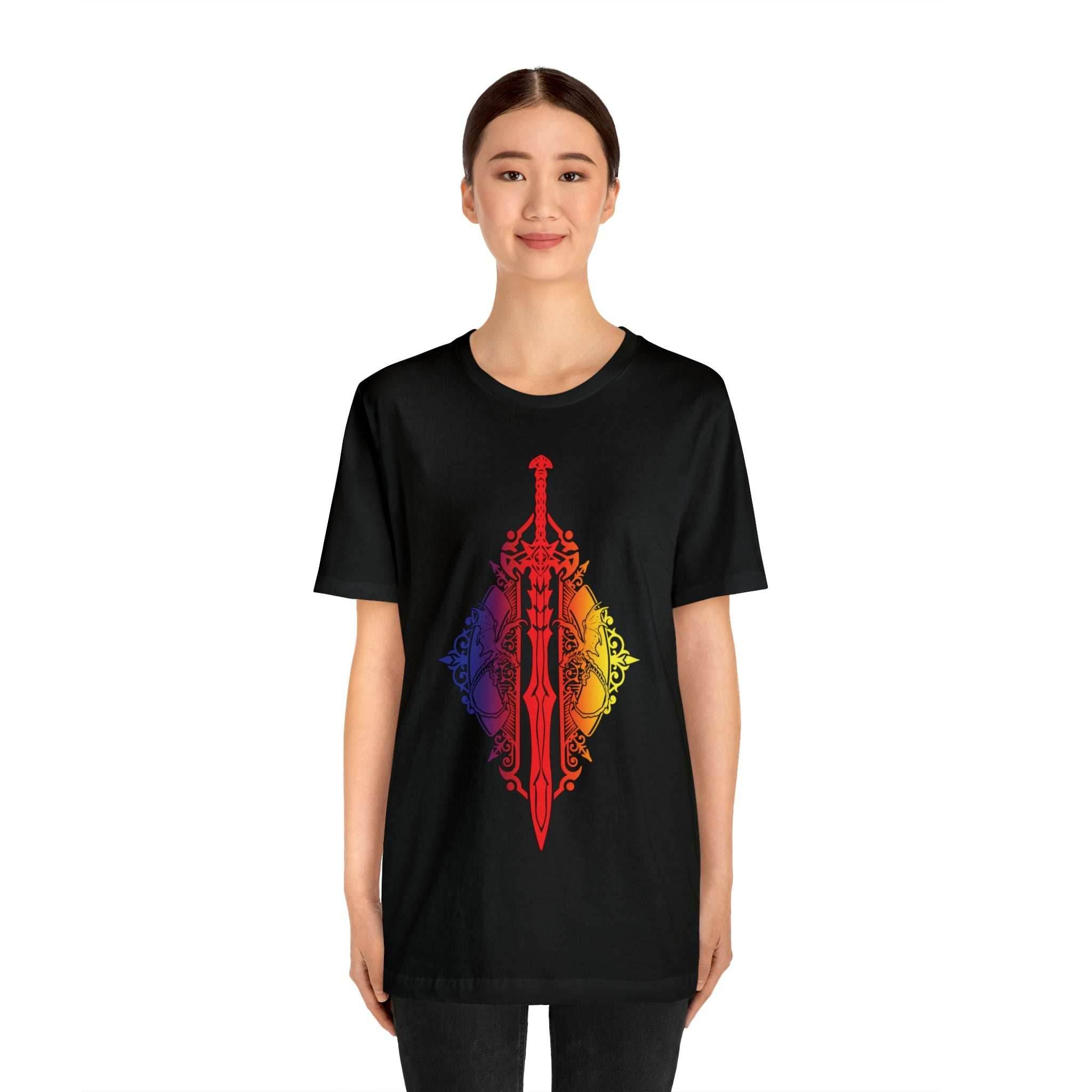 Sunset Ombre Dragon and Sword Shirt - Asphalt / S